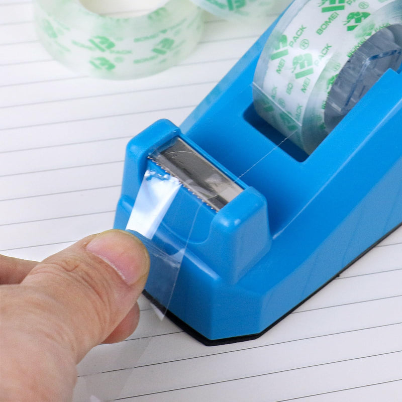 BOMEI PACK Transparent Tape Dispensers Desk, 1 Pack Blue with 12Rolls Transparent Tape, 1 Inch Core, for Gift Wrapping, School, Office and Home