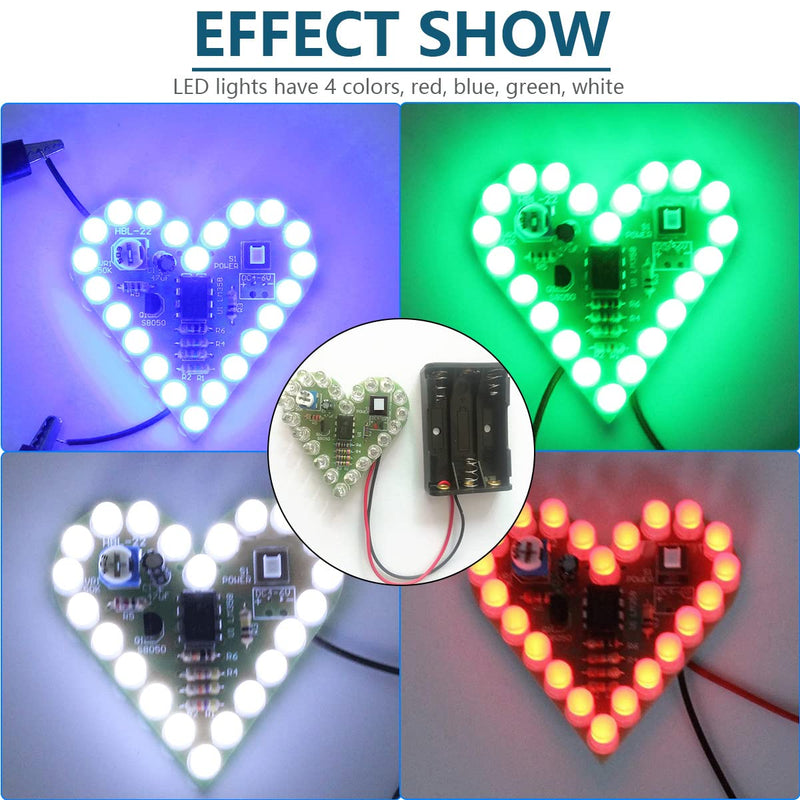 [Australia - AusPower] - DAOKAI Soldering Kit Heart Shape Kit DC 4V-6V Four-Colour LED Lamps Suite Soldering Exercise Kit with Battery Holder, for Learning Training Lessons Beginners (4-Piece) 