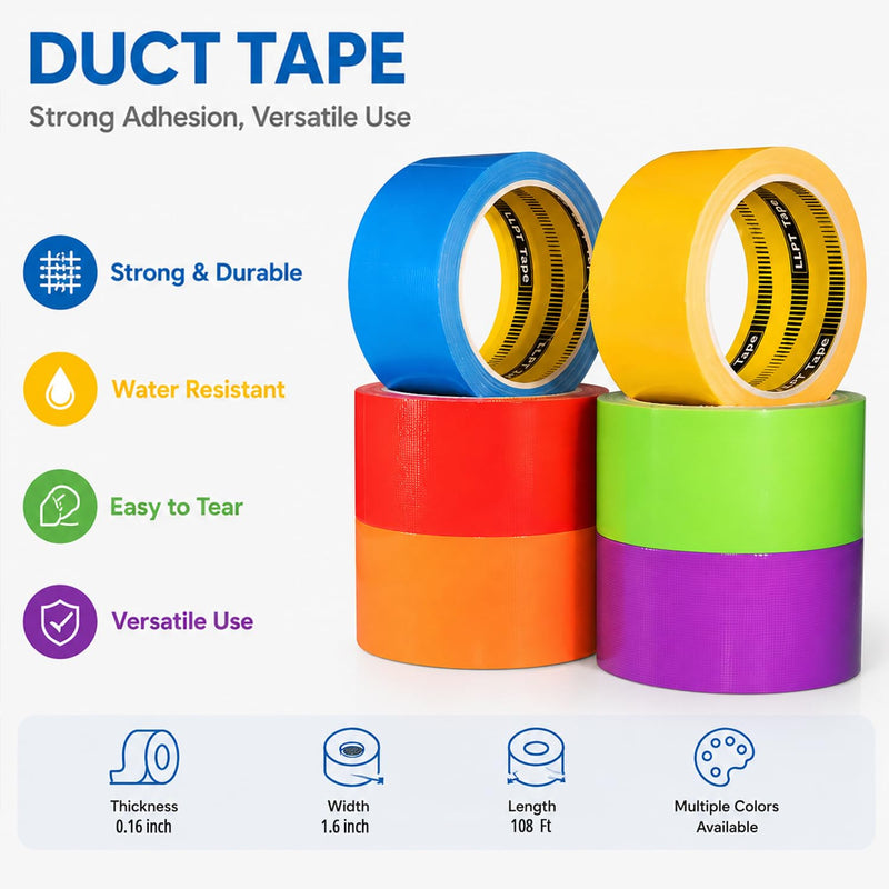 LLPT Duct Tape Premium Grade 1.6 Inches x 108 Feet x 11 Mil Easy Tear Residue Free Strong Adhesive Color Dark Blue (DT412)