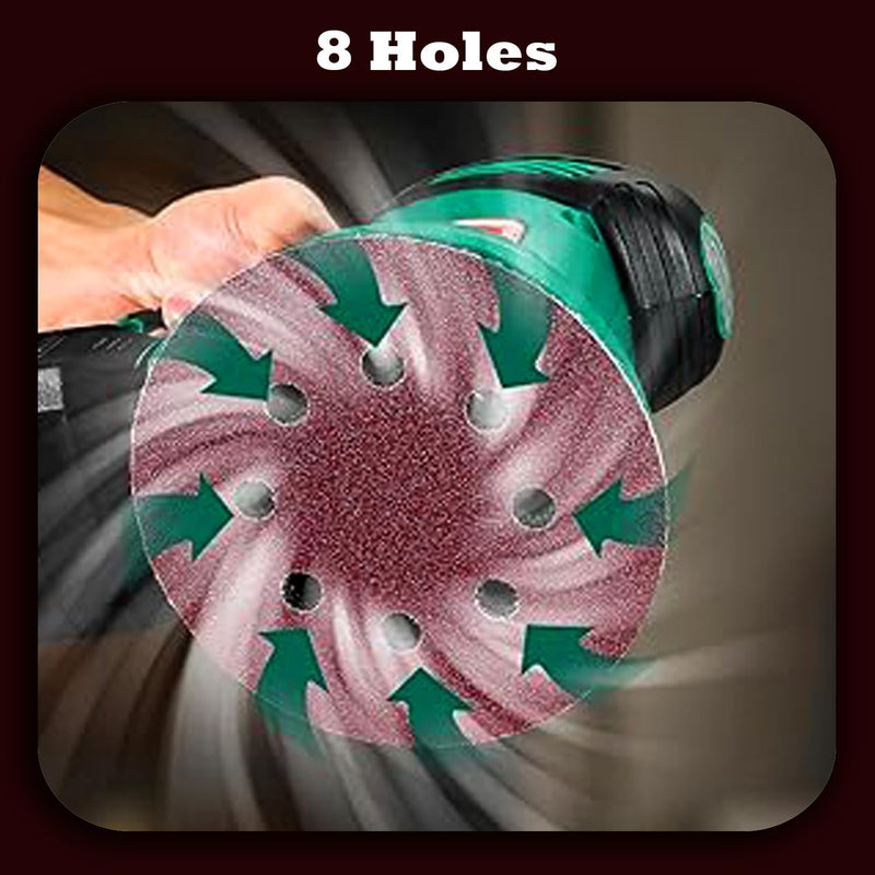Pack of 110 Sandpaper 125 mm, Sanding Discs 125 mm 8 Holes Round (18 x P40/60/80/100/120, 10 x P180/240 Grit), Sanding Sheets for Random Orbital Sanders (Abrasion-Resistant, Does Not Release Grains)
