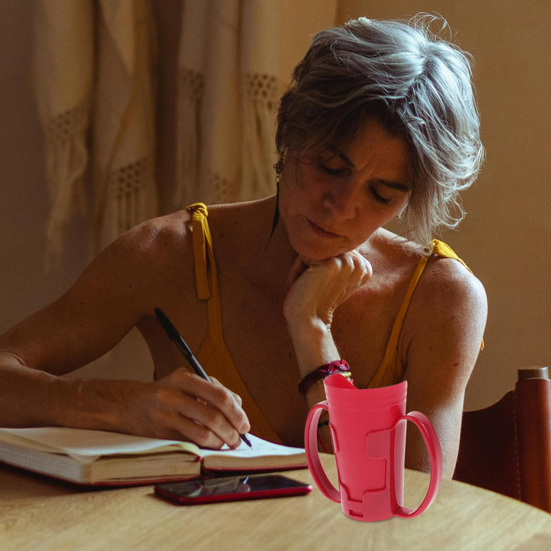 [Australia - AusPower] - Beaupretty Nosey Cup with Handles Cut Out Drinking Cup Dysphagia Cup Hospital Cups for Adults Elderly Disabled Hospital Patients Red 