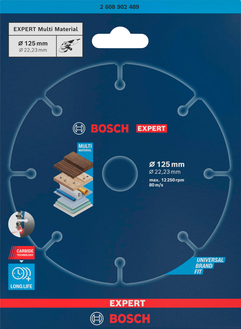 Bosch 1 x Expert Carbide Multi Wheel Cutting Disc (for Hardwood, Wood with Nails, Diameter 125 mm, Professional Accessories, Small Angle Grinder) 125 × 22,23 mm .NEW Version