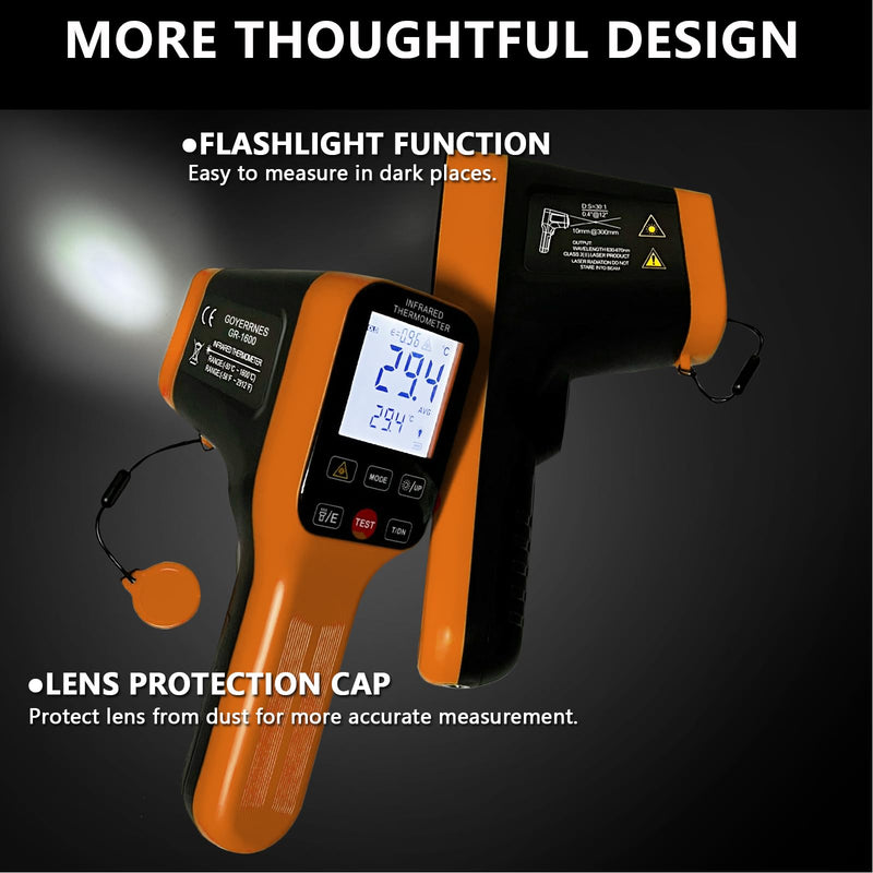 [Australia - AusPower] - Pyrometer, 30:1 Industrial Infrared Thermometer Gun Rechargeable, -58℉~2912℉ High Temp Waterproof Digital IR Laser Temperature Gauge (NOT for Human) Orange 