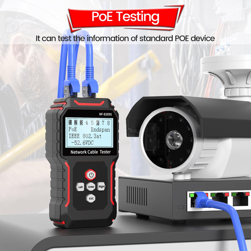 [Australia - AusPower] - RJ45 Network Cable Tester and Tracer, VXSCAN NF-8209S Ethernet Cable Tester Wire Tracer with NCV & Lamp for CAT5 CAT6 CAT6a - Cont/Length Measurement/SCAN/Flash/QC/NCV/POE Tester AI01 
