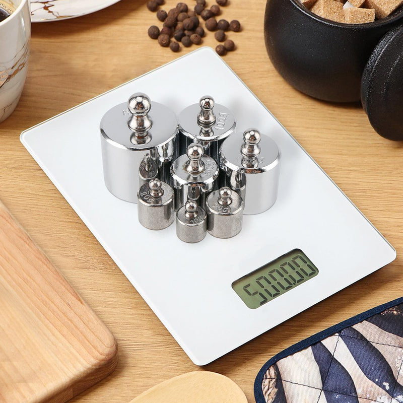 Set of 7 Stainless Steel Calibration Weights 500 g, 1 x 200 g, 2 x 100 g, 1 x 50 g, 2 x 20 g, 1 x 10 g Calibration Weight Set, with Calibration Weight, Tweezers for Digital Scales, Laboratories, Hobby