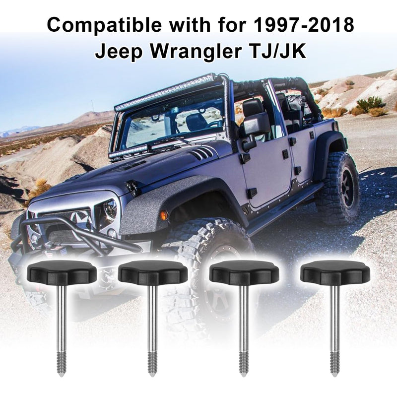 MFC 4 PCS Soft Top Door Surround Knobs Kits Window Frame Knobs Screws with Pin Compatible with for 1997-2018 Jeep Wrangler TJ/JK 4 Long