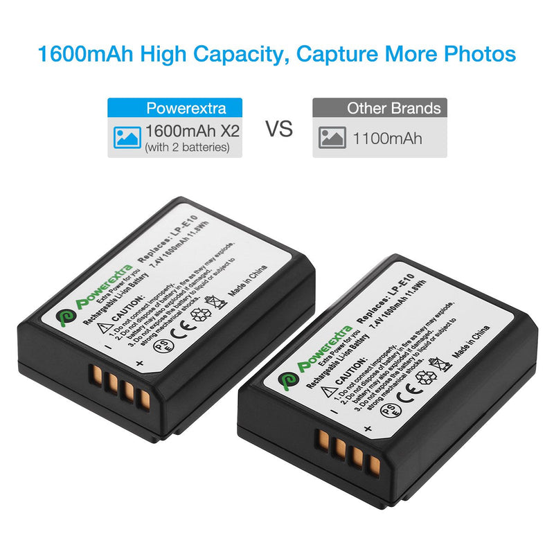 [Australia - AusPower] - Powerextra 2 Pack LP-E10 Battery and Charger Compatible with Canon Rebel T3 T5 T6 T7 Kiss X50 Kiss X70 1100D 1200D1300D 2000D 1500D Digital Cameras 