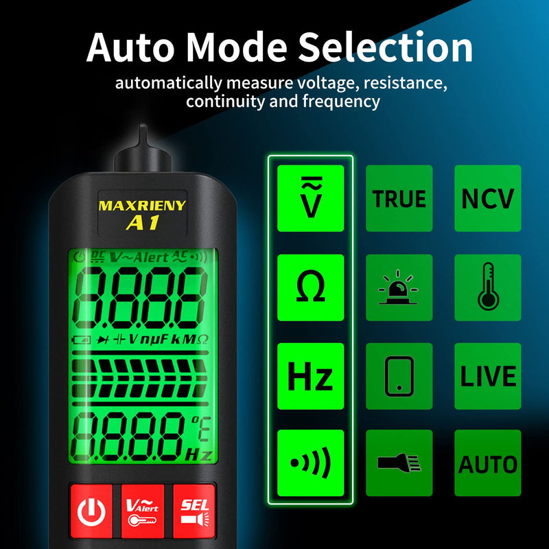 [Australia - AusPower] - Smart Digital Multimeter Electrical Voltage Tester Pocket Voltmeter Resistance Frequency Continuity V-Alert Live Wire Voltage Tester with Protect Case 