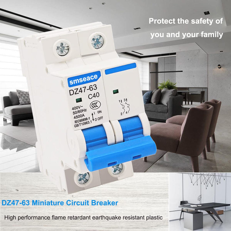 [Australia - AusPower] - smseace Miniature Circuit Breaker Low Voltage AC 32A 400V,2 Poles AC Disconnect Switch C32 DIN Rail Mount Used to Protect Circuit Equipment 