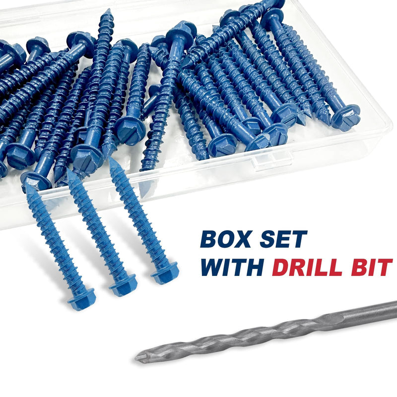 [Australia - AusPower] - 1/4" x 1-3/4" Concrete Screw Anchor,Flanged Slotted Hex Head, Drill & Driver Bits Included, for Concrete, Block & Brick(36pcs/Box) 1/4" 1 3/4 Inches 36 