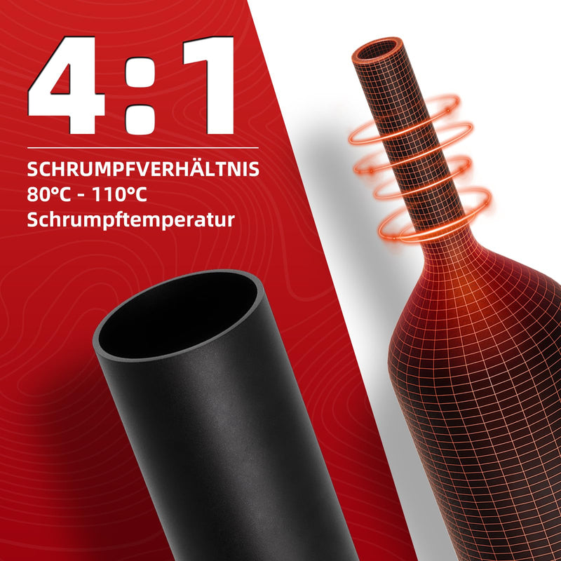 Heat Shrink Tube Set with Adhesive: 4:1 Waterproof Heat Shrink Tube, Insulation Tube Assortment for Electrical Insulation, Repairs (Diameter 8 mm & Diameter 12 mm Each 2 m, Diameter 16 mm & Diameter 20 mm Each 1 m)