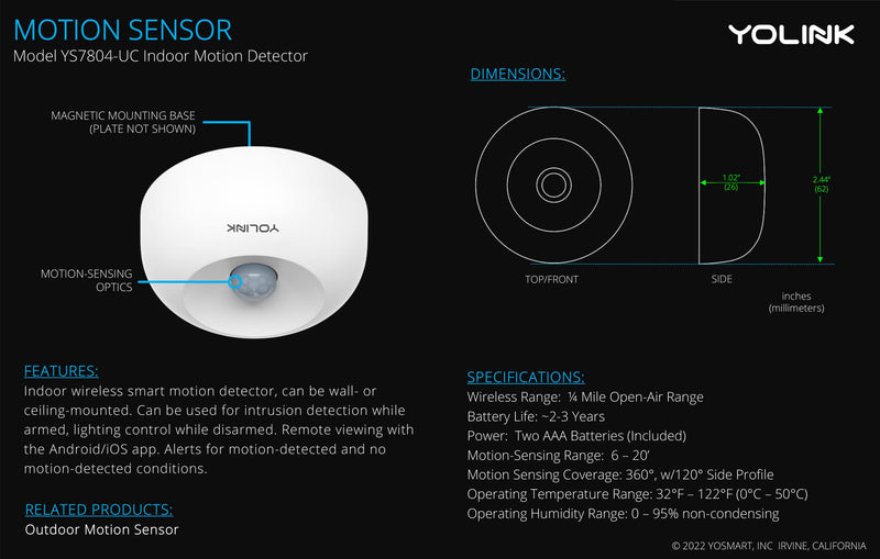 YoLink SpeakerHub & One Motion Sensor Smart Home and Security Kit – Audio Hub Plays Tones/Sounds, Spoken Messages, LoRa-Powered ¼ Mile Range, WiFi Required Indoor IPR, 1-Pack