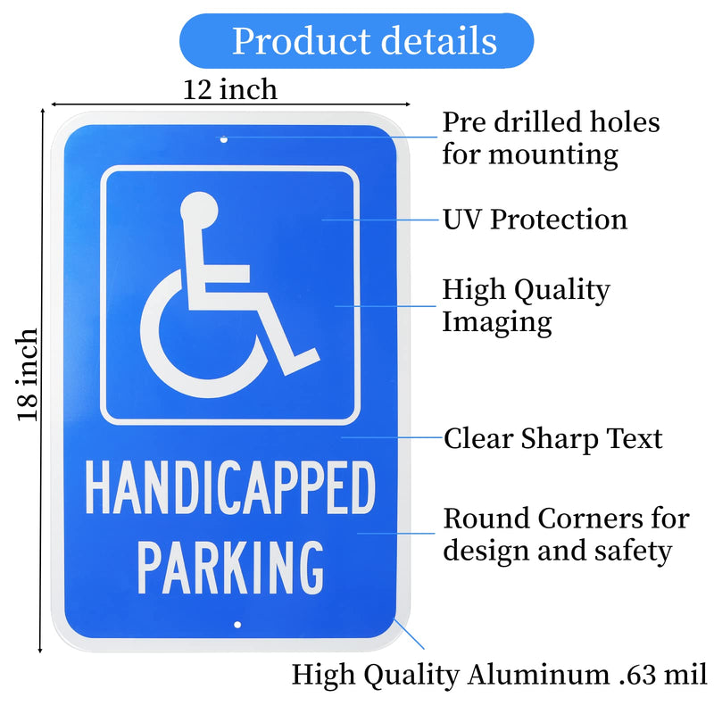 Handicap Parking Sign 2 Pack, Large 18"x12" Handicapped Sign for Parking Lot,Reserved Parking Sign,with Picture of Wheelchair Sign, Reflective Rust Free Aluminum,Waterproof,Easy to Mount