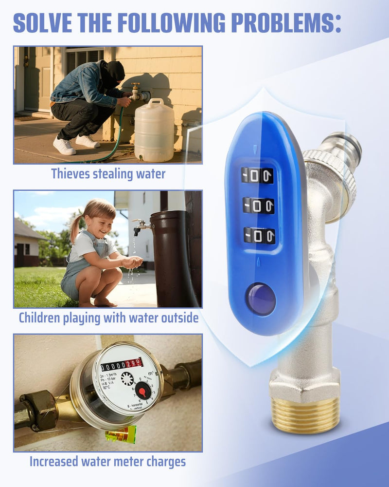 Upgraded Outdoor Faucet Lock System, Gate Valve LockoutDevice, One-Piece Design, Brass Material, Blue Handle