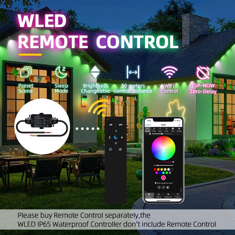 WLED Controller for Outdoor Use with Microphone, ESP32 DC 5-24V Input for Addressable RGB LED Strip WS2811 WS2812B SK6812 WS2815, IP65 Waterproof LED Strip Controller for Outdoor Use