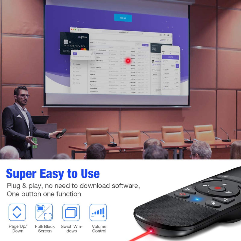 [Australia - AusPower] - Presentation Clicker Air Mouse Function Wireless Presenter USB Powerpoint Clicker, RF 2.4 GHz Presentation Remote Control Clicker for powerpoint presentations Support Mac, Laptop, Computer 11 