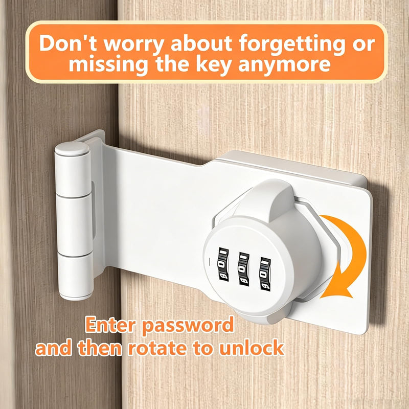 90 Degree Door Password Hasp Latch Lock- White Keyless Sliding Closet Lock Safety Right Angle Hasp Lock Barn Door Lock and Latch for Shed, Cabinet, Gate, Bedroom, Fence, Garden, Backyard Door 2 PCS White 2 Pack