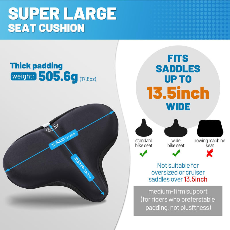 [Australia - AusPower] - Wide Bike Seat Cover – 13.5” x 10.5” Gel Padded Bicycle Cushion for YLG Saddle – Anti-Slip, Medium Firm Support for Indoor & Outdoor Riding 