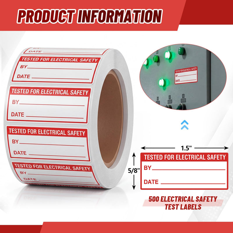 500 Pack 1.5" x 5/8" Calibration Labels Red Tested Electrical Safety Test Labels for Equipment Inspection Factory Lab Hospital Inspection Quality Control Stickers