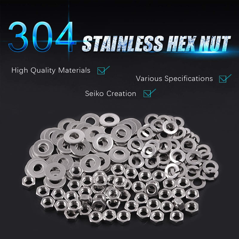 [Australia - AusPower] - Swpeet 150Pcs SAE 304 Stainless Steel 1/4-20" Hex Nuts and #1/4 Flat Washers with #1/4 Split Lock Washers Assortment Kit, Coarse Thread Hexagon Nut for Home Automotive Shop Use #1/4-20 Hex Nuts & Washers 