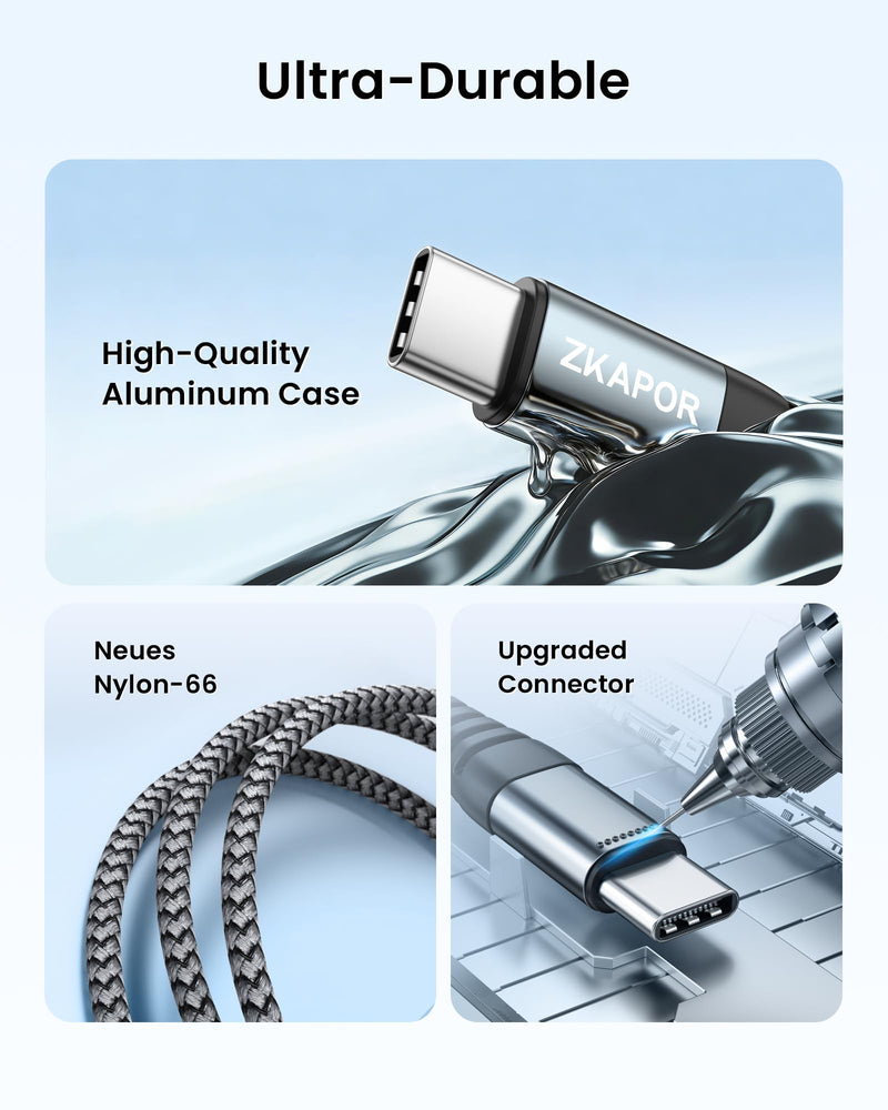 ZKAPOR USB C Cable Short 30 cm, Fast Charging Cable 3A Fast Charging Type C Cable | USB A auf USB C Kabel Kurz Nylon Ladekabel USB C Schnellladekabel Mit iPhone 17/16/15 Pro Max, Galaxy, Note, Huawei, Pixel gray 0.3 m