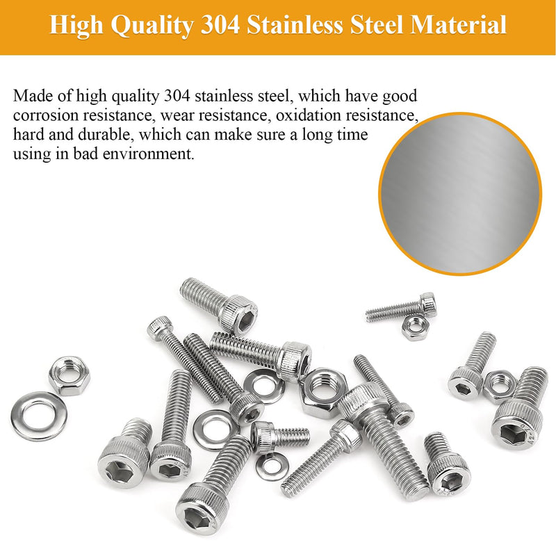 [Australia - AusPower] - 815 Pieces M3 M4 M5 M6 Hex Socket Head Cap Screws Nuts Washers Assortment Kit, Metric Screw Assortment with Hex Wrenches, 304 Stainless Steel, Fully Threaded M3M4M5M6 (815 Pieces) 