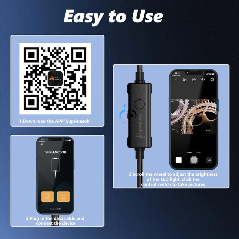 [Australia - AusPower] - 1920P HD 16.4ft Endoscope Camera with 8 LED Lights, iOS & Android Interface for Phones & Tablets, IP67 Waterproof Borescope, 7.9mm Semi-Rigid Inspection Camera for Drain Pipes, Car Engines, Walls 