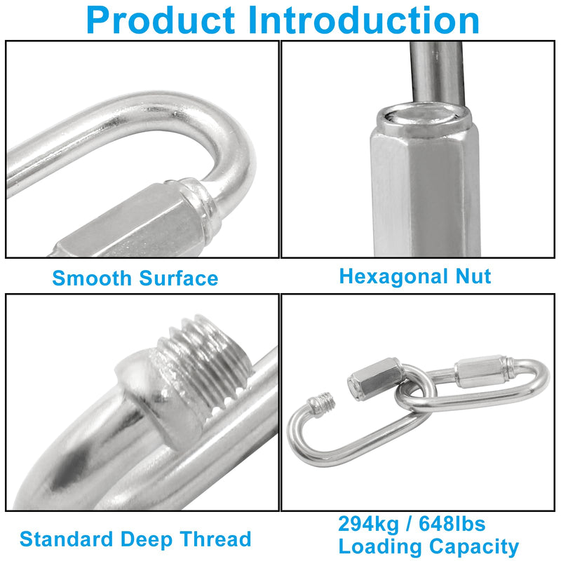 [Australia - AusPower] - 6Pcs Quick Links 3/16 Inch 304 Stainless Steel D Shape Locking Quick Connector, M5 Quick Link Chain Heavy Duty Durable Chain Connector - 648lbs Capacity M5, 6Pcs 