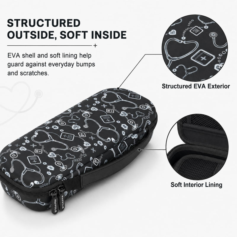 Stethoscope Case - Hard Carrying Bag Compatible for St John Ambulance/ 3M/ MDF/AKORD Dual or Single Head Littmann Stethoscope - Includes Mesh Pocket for Accessories Black