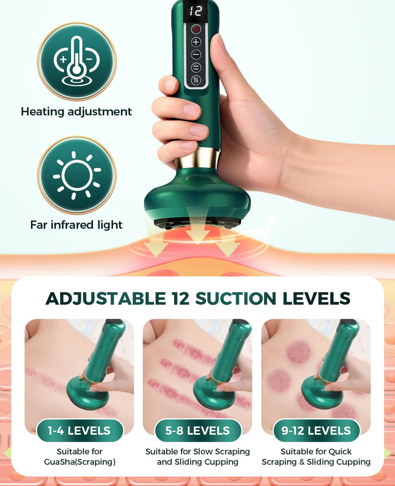 Intelligent Handheld Massage Tool for Anti - Cellulite, Electric Cupping Device with 12 Suction Modes. This Fat Remover Massager is Suitable for Arms, Legs. (Olive) Olive