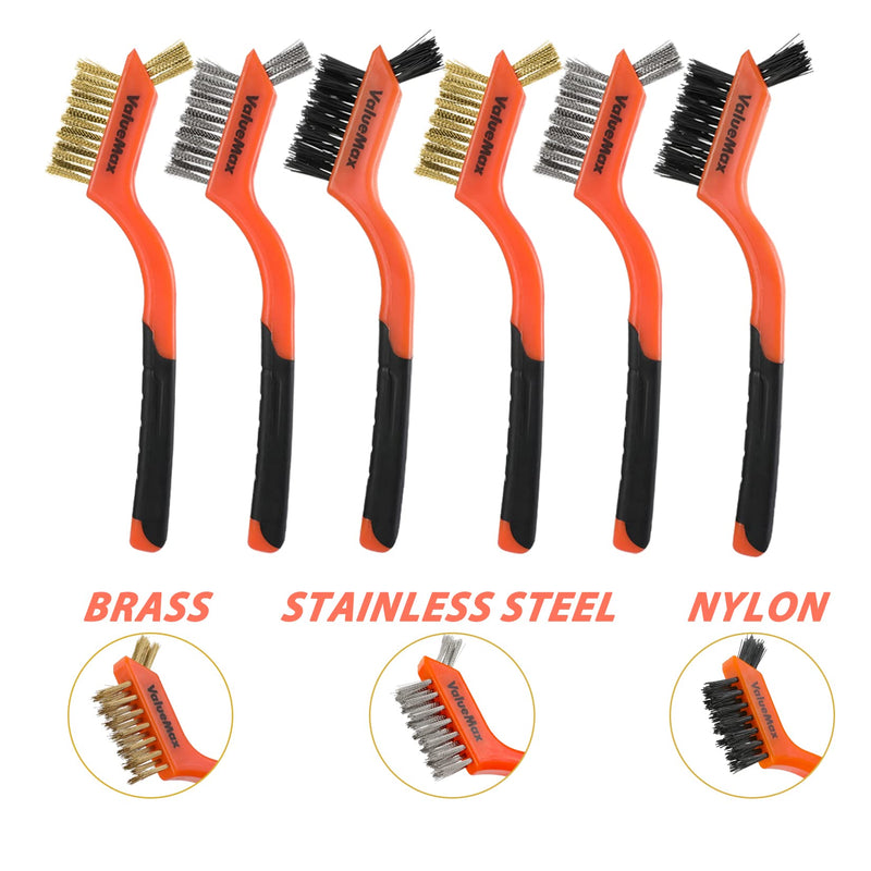 [Australia - AusPower] - ValueMax Wire Brush Set, 8Pcs Stainless Steel/Brass/Nylon Bristles with Curved Handle Grip, Heavy Duty Stainless Steel Wire Scratch Brush with Beechwood Handle for Rust, Dirt and Paint Cleaning 