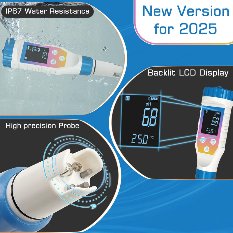 [Australia - AusPower] - Hydrogen Water Tester Meter for Hydrogen Water Bottle, 7 in1 pH/H2/TMEP/EC/TDS/ORP/SALT Kit, TDS Meter Digital Water Tester for Drinking Water, ORP Meter for Water, Juice, Coffee 