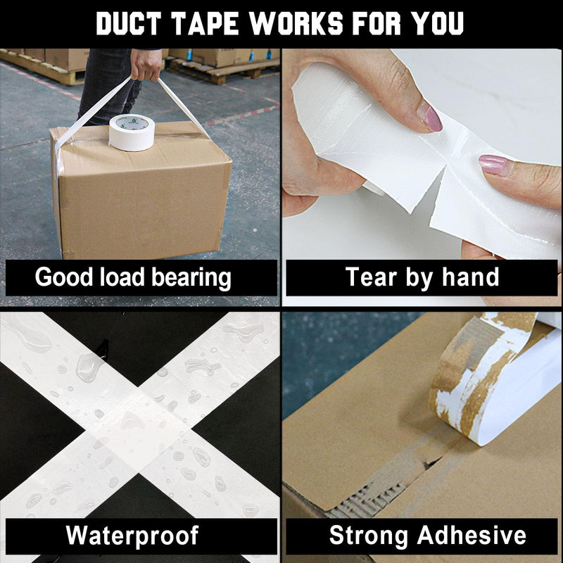 BOMEI PACK White Duct Tape 1.88 inch, Industrial Grade1.88 inches x 20 Yards, 9 Mil Heavy-Duty, Waterproof, UV Resistant for Crafts & Home Improvement (2Pack Total 40Yards)