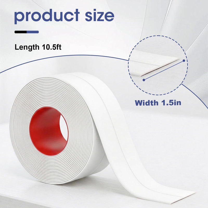 Caulk Tape Waterproof Self Adhesive, Peel and Stick Caulking Strip for Bathtub Toilet and Kitchen Sink, Flexible PVC Bathroom Seal Tape for Shower Edge and Gap Repair (3 Rolls) White-1.5in x 10.5ft