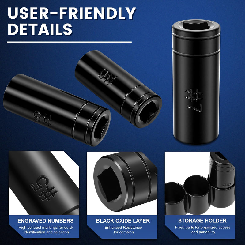 70700 Tap Socket Set, 11-Piece 1/4" & 3/8" Drive Taps Sockets Adapter for Metric & Standard Taps, Compatible with 1/2" and 1/8" NPT, Includes Non-M.C.T.I. Standard Tap 70700-11pcs