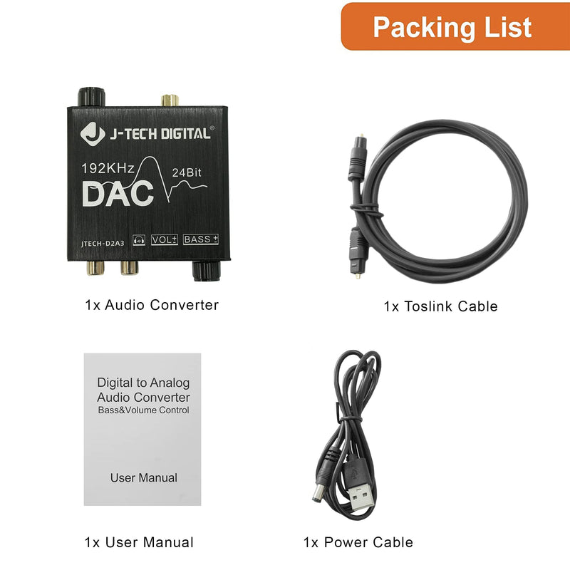 [Australia - AusPower] - Digital to Analog Audio Converter with Headphone Amplifier & Bass Control by J-Tech Digital | 192kHz 24bit Optical Coaxial RCA 3.5mm 