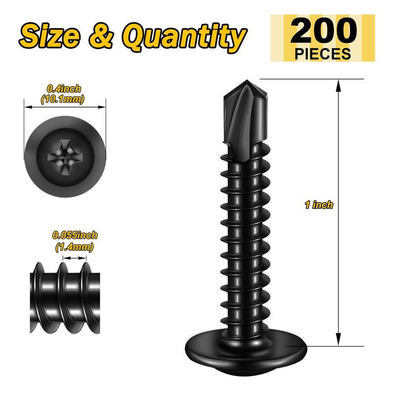 [Australia - AusPower] - (200Pcs) #8×1" Black Self Tapping Screws for Metal, Sheet Metal Screws 410 Black Oxide Stainless Steel Truss Head Self Drilling Screws High-Strength #8x1" (200 pcs) 