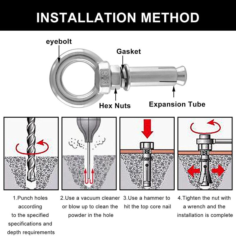 [Australia - AusPower] - 5PCS M8 x 50mm Ring Lifting Expansion Eyebolt Bolt Screw, 304 Stainless Steel Wall Concrete Brick Anchor Bolt 