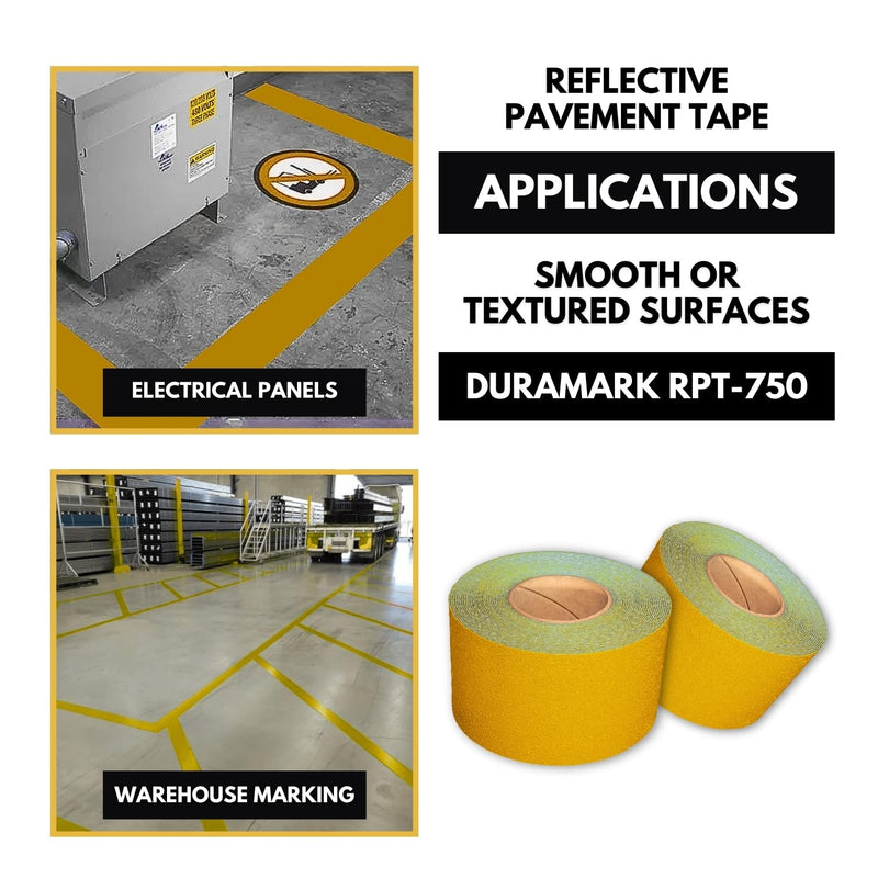 ifloortape DuraMark RPT-750 Yellow Reflective Pavement Marking Tape – Slip Resistant Premium Durability Outdoor Heavy-Duty Rubber Base Safety Tape (4 Inches x 18 Feet) 4 Inch x 18 Ft