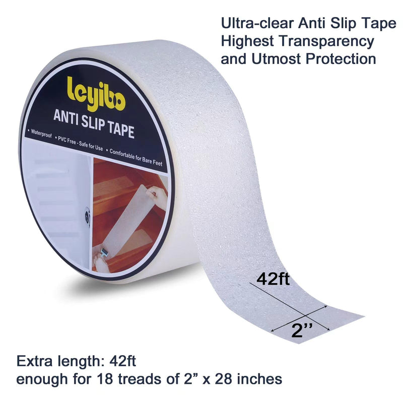 Anti Slip Tape Clear Waterproof Outdoor/Indoor, 2" x 42Ft Non Slip Traction Grip Tape for Bathtubs, Boats, Stairs, Pools, Transparent, Soft, Comfortable for Bare Feet (2" X 42') 2” x 42' 1