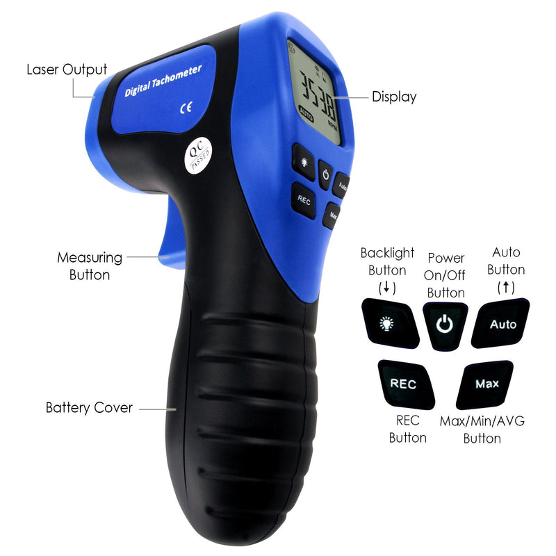 [Australia - AusPower] - Digital LCD Photo Tachometer Non-Contact RPM Meter Speed Gauge Surface Speed Tach Meter 