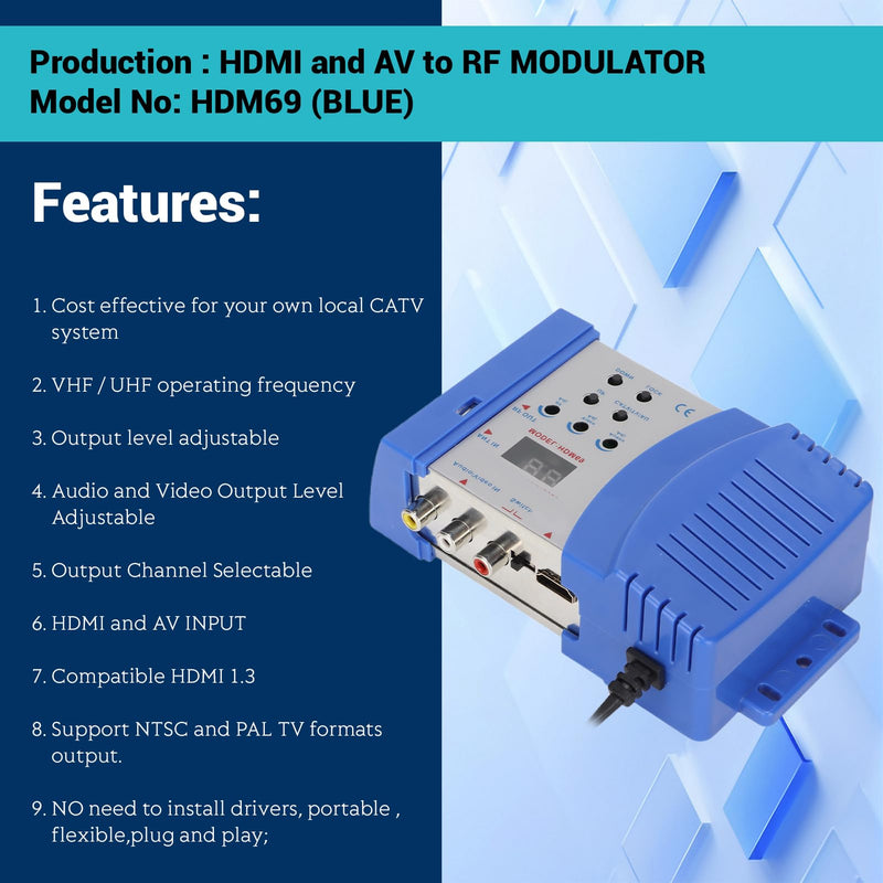HDMI Modulator RF Modulator, HDMI AV to RF Modulator PAL NTSC Output Plug and Play AV to RF Converter for Home TV Game Console
