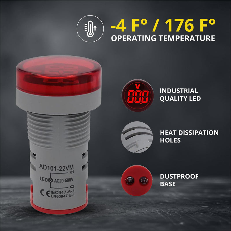 Led Voltage Indicator 22 mm – Digital Voltmeter AC20-500V with led Voltage Display for Control Panels, Machines and Distribution Boxes (3 Red and 3 Green) 3 Red and 3 Green