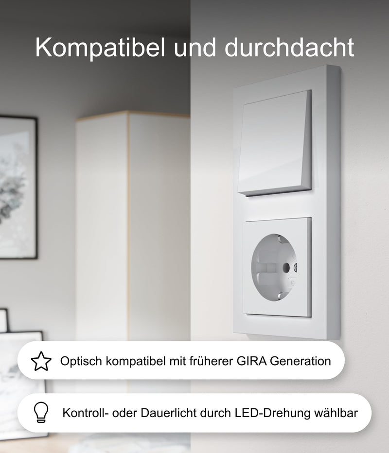 GIRA 329603 Rocker Switch Pure White Glossy High-Quality Switch Rocker Floating Storage Harmonic Gap Size Modern Look Compatible with Gira Switches Professional Electrical Installation