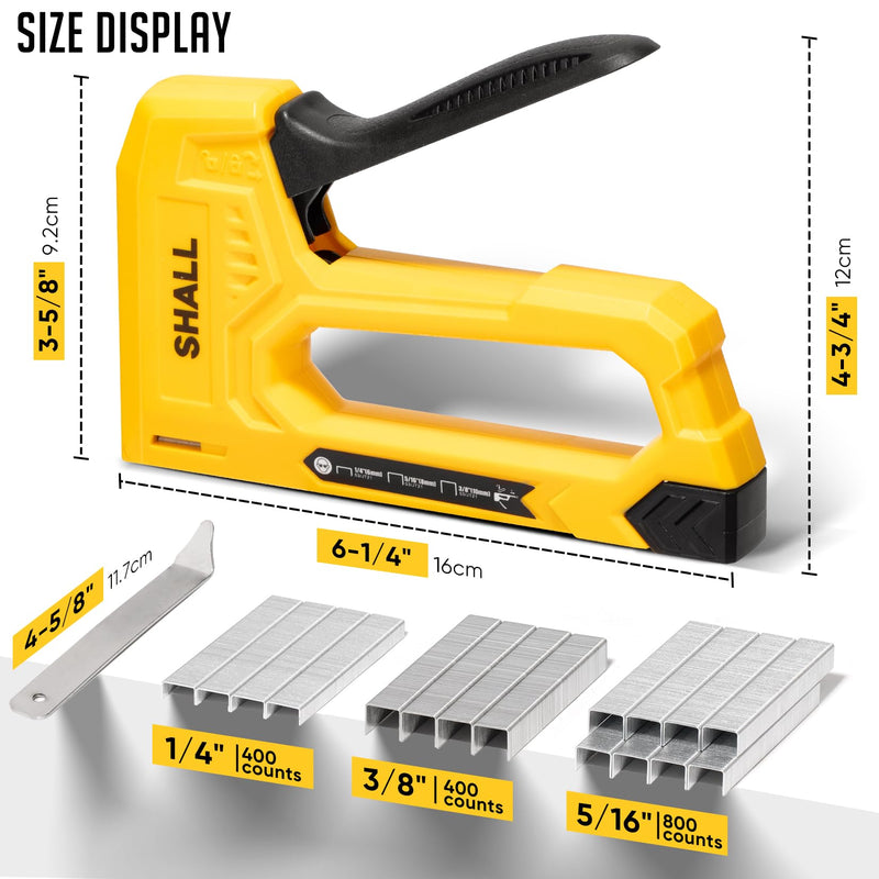 [Australia - AusPower] - SHALL Light Duty Staple Gun for Wood - Yellow Upholstery Staple Gun with 1600pcs JT21 Staples 1/4, 5/16, 3/8 inch and Staple Remover - Fabric Stapler Gun for Crafts, DIY, Decoration 