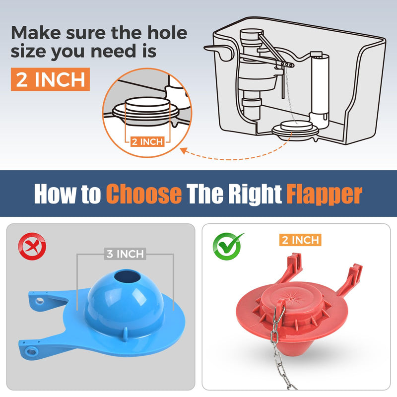 Universal Toilet Flusher Replacement Kit, Water-Saving & Height Adjustable Fill Valve, 2-Inch Flapper, Toilet Handle Lever, Quiet & Anti-Siphon Toilet Repair Kit Inside Tank (Red, 1-Pack) Red