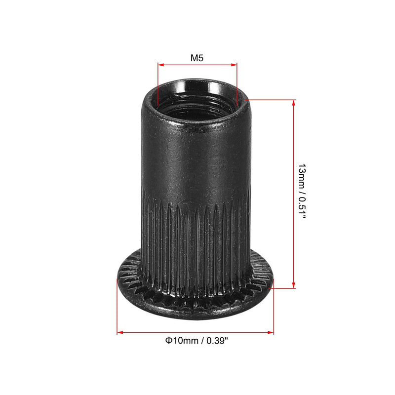 [Australia - AusPower] - uxcell M5 Rivet Nuts Carbon Steel Zinc-Plated Knurled Flat Head Threaded Insert Nut Black 20Pcs 