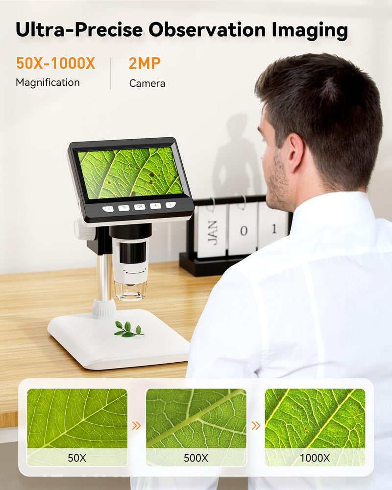 [Australia - AusPower] - 4.3" Digital Microscope for Adults, SKYEAR Coin Microscope1000X Magnification with 8 Ajustable LED Fill Lights, USB Microscope for Windows/MacOS, Coin Collection Supplies 