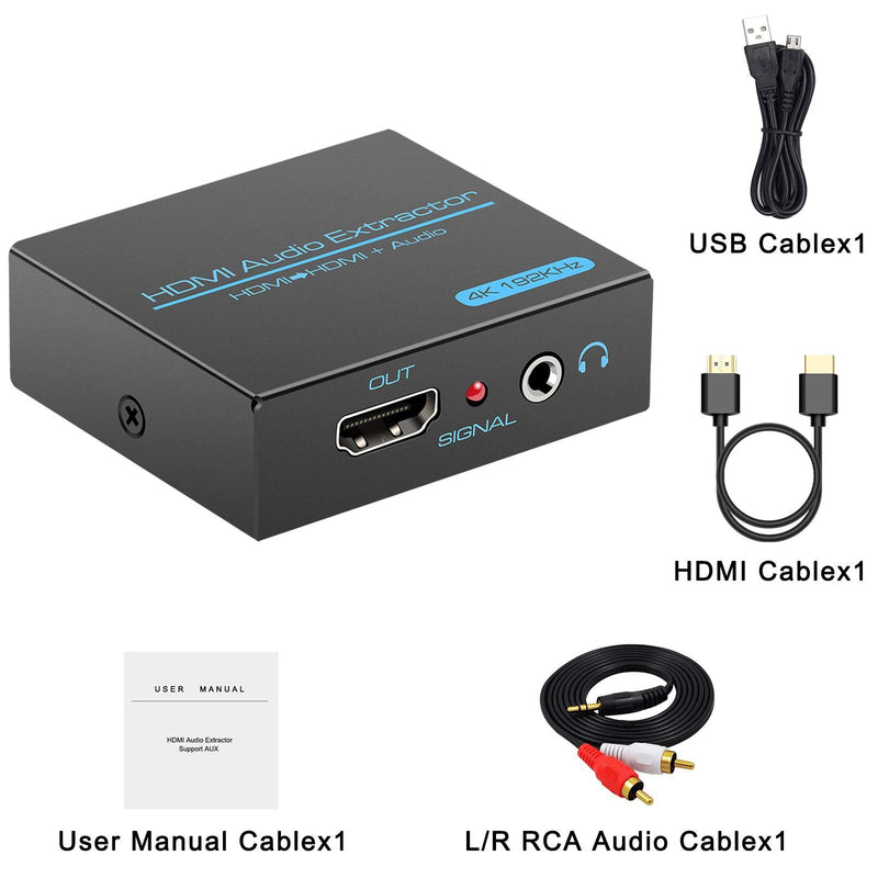 [Australia - AusPower] - HDMI Audio Extractor Splitter 4K hdmi to hdmi 3.5mm Audio Adapter Converter with AUX(RCA L/R) Stereo Audio Output Support 1080P 3D Compatable for PS4 Fire Stick Blu-Ray Player etc. hdmi to hdmi+ AUX 4K30Hz 