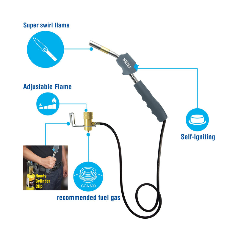 BLUEFIRE HZ-8388B Self Igniting 3' Hose Gas Welding Torch, Swirl Flame, Fuel by MAPP/MAP Pro/Propane (Torch) Hosed Torch Only